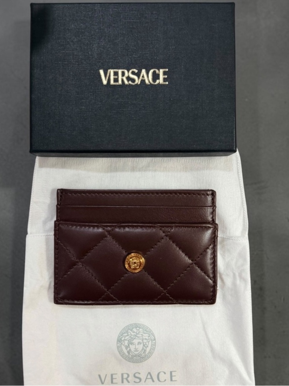 Versace Authentic Quilted Leather Medusa Card Holder | Brand New, dust bag + Box
